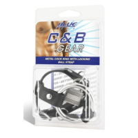 Blue Line Metal Cock Ring With Locking Ball Strap Blue Line Metal Cock Ring With Locking Ball Strap